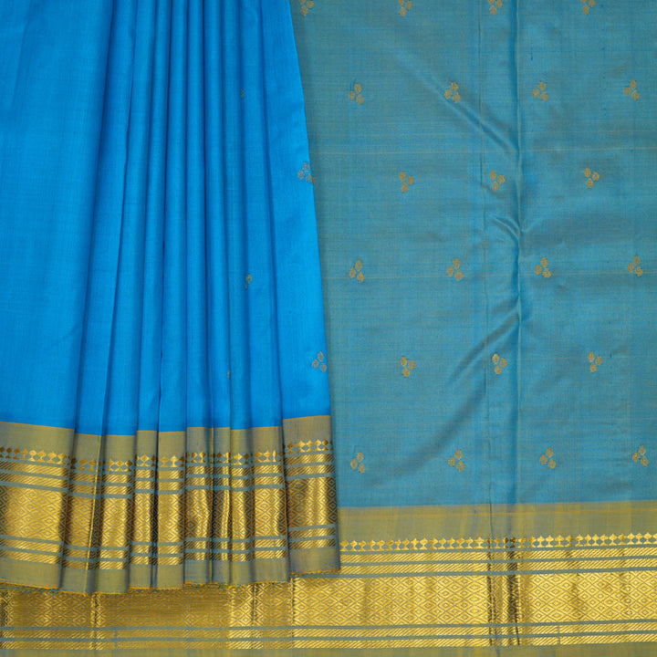 Hayagrivas Sky Blue Pure One-sided Border Kanjivaram Silk Saree KBF1010I2-4