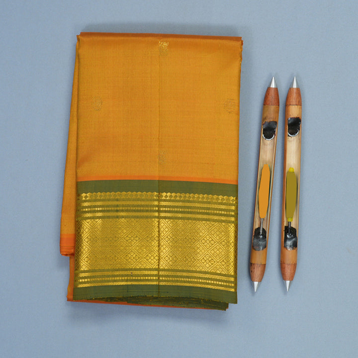 Hayagrivas Mustard Yellow Pure One-sided Border Kanjivaram Silk Saree KBF1010I2-9