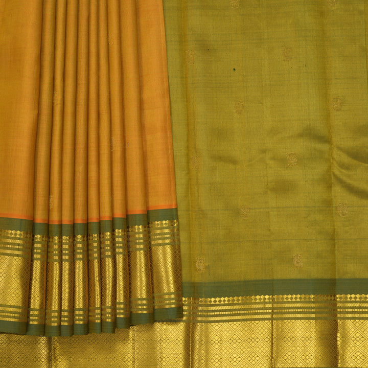 Hayagrivas Mustard Yellow Pure One-sided Border Kanjivaram Silk Saree KBF1010I2-9