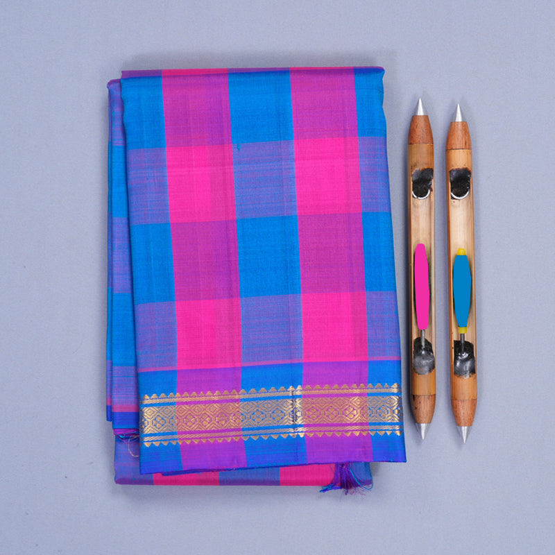 Hayagrivas Multicolour Checks Pure One-sided Border Kanjivaram Silk Saree KBF1010I3-2