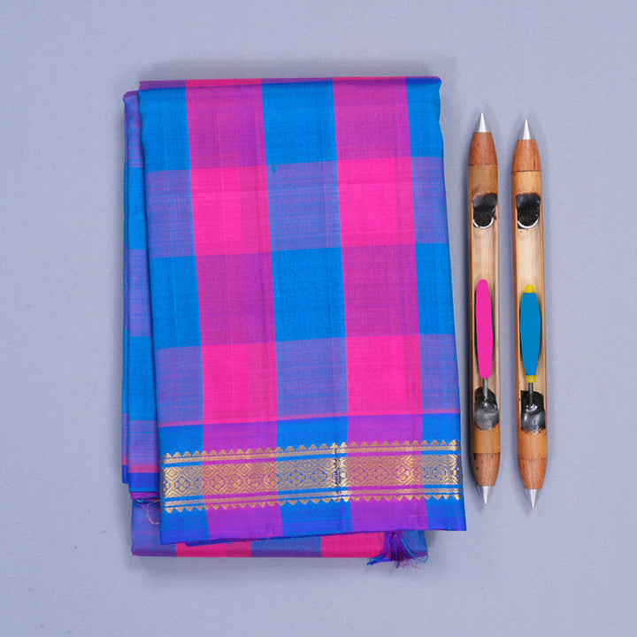 Hayagrivas Multicolour Checks Pure One-sided Border Kanjivaram Silk Saree KBF1010I3-2