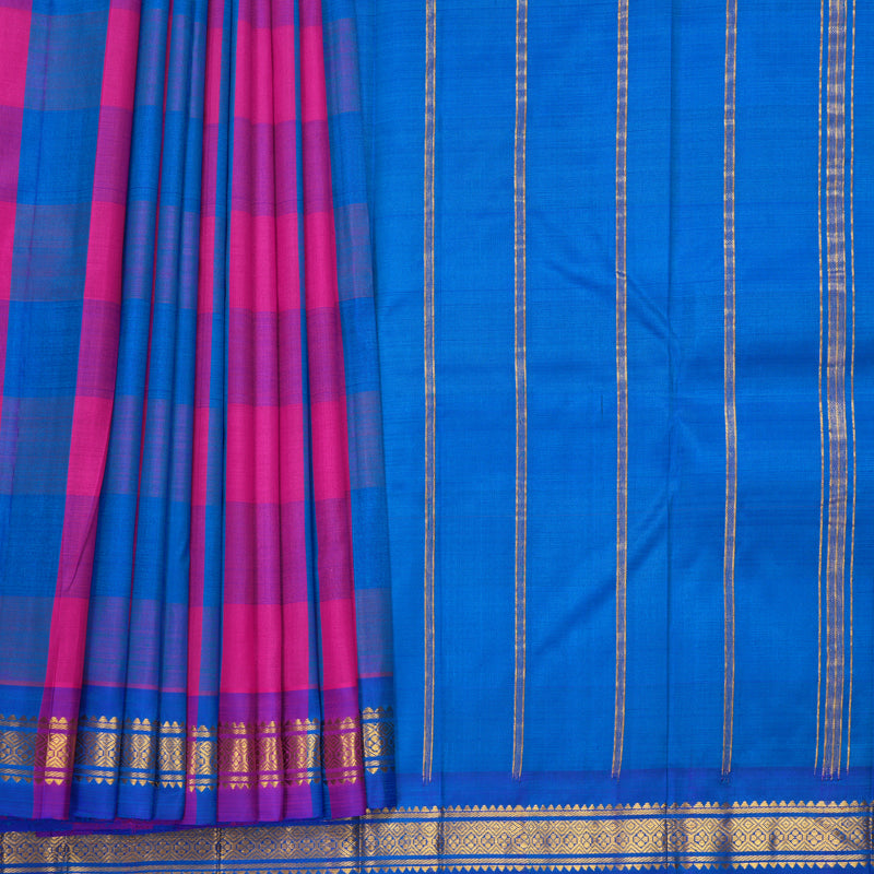 Hayagrivas Multicolour Checks Pure One-sided Border Kanjivaram Silk Saree KBF1010I3-2