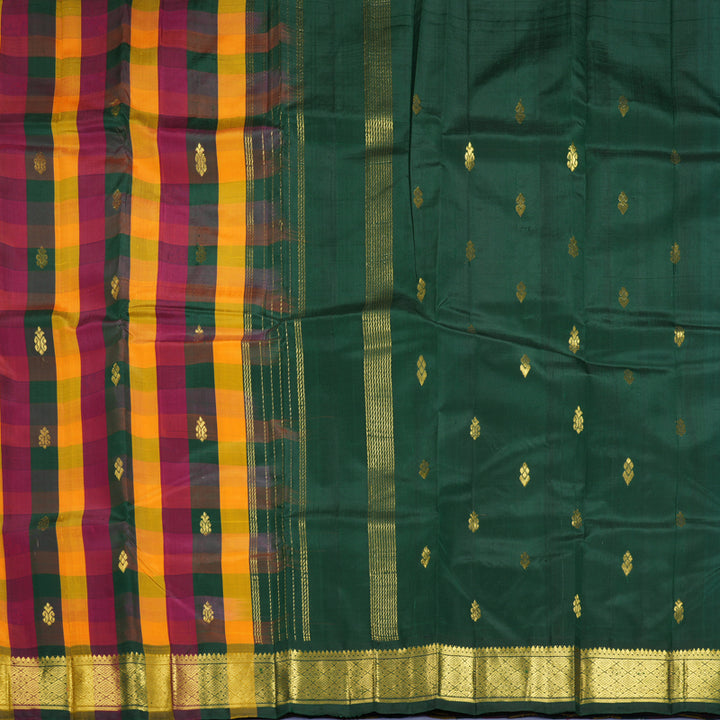 Hayagrivas Multicolour Checks Pure One-sided Border Kanjivaram Silk Saree KBF1010I4-3
