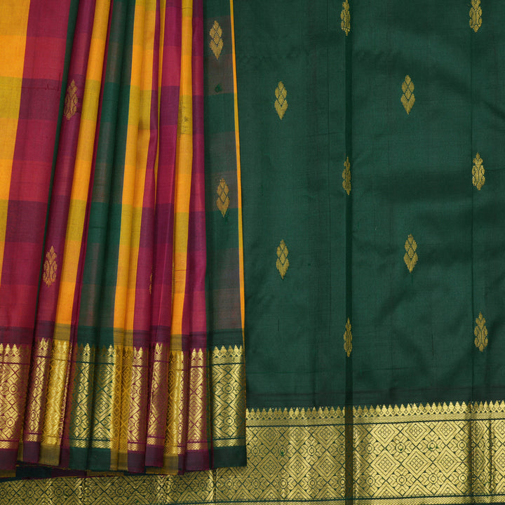 Hayagrivas Multicolour Checks Pure One-sided Border Kanjivaram Silk Saree KBF1010I4-3