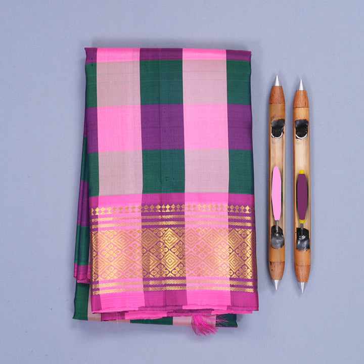 Hayagrivas Multicolour Checks Pure One-sided Border Kanjivaram Silk Saree KBF1010I4-4