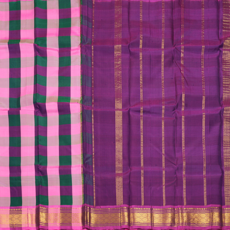 Hayagrivas Multicolour Checks Pure One-sided Border Kanjivaram Silk Saree KBF1010I4-4