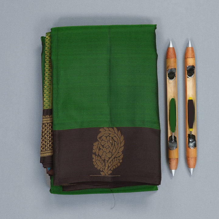 Hayagrivas Handloom Dark Green Kanjivaram Silk Saree with Kanchana Brown Border KBF1011I1-36