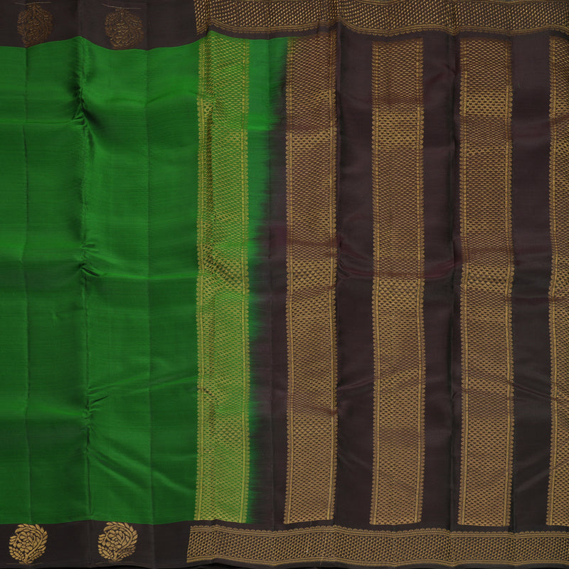 Hayagrivas Handloom Dark Green Kanjivaram Silk Saree with Kanchana Brown Border KBF1011I1-36