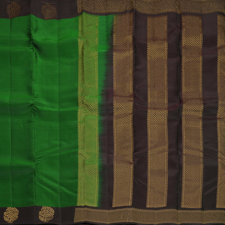 Hayagrivas Handloom Dark Green Kanjivaram Silk Saree with Kanchana Brown Border KBF1011I1-36