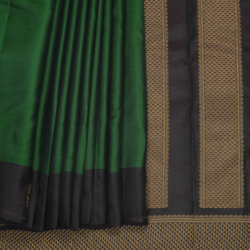 Hayagrivas Handloom Dark Green Kanjivaram Silk Saree with Kanchana Brown Border KBF1011I1-36