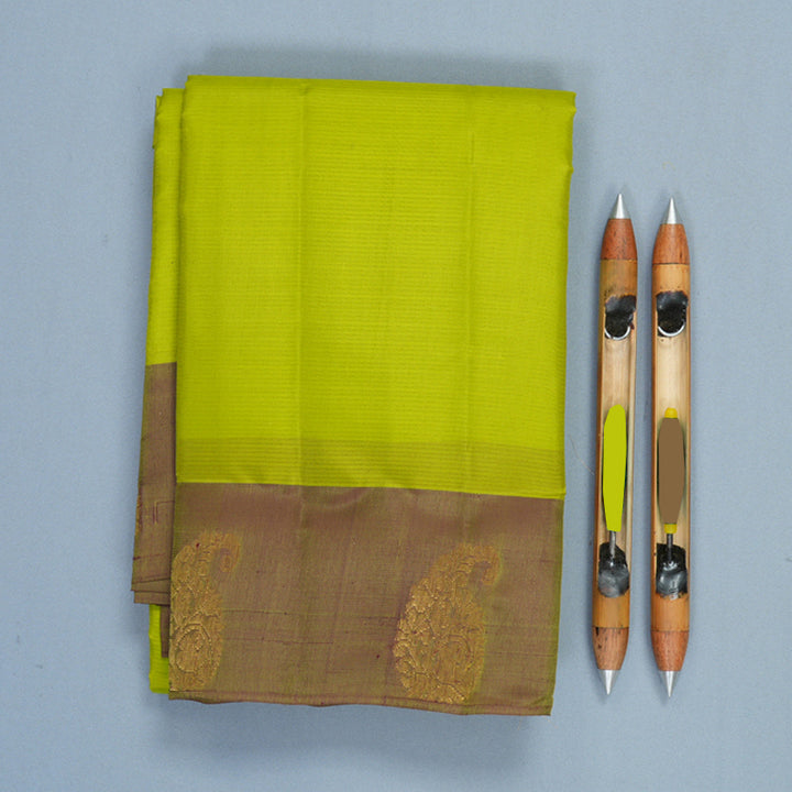 Hayagrivas Handloom Lime Green Kanjivaram Silk Saree with Mehandi Green Border KBF1011I1-49