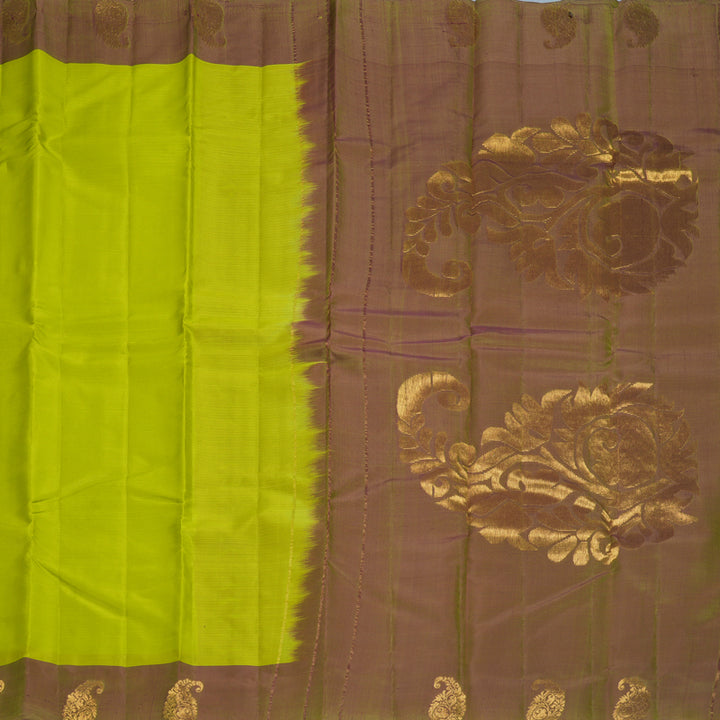 Hayagrivas Handloom Lime Green Kanjivaram Silk Saree with Mehandi Green Border KBF1011I1-49