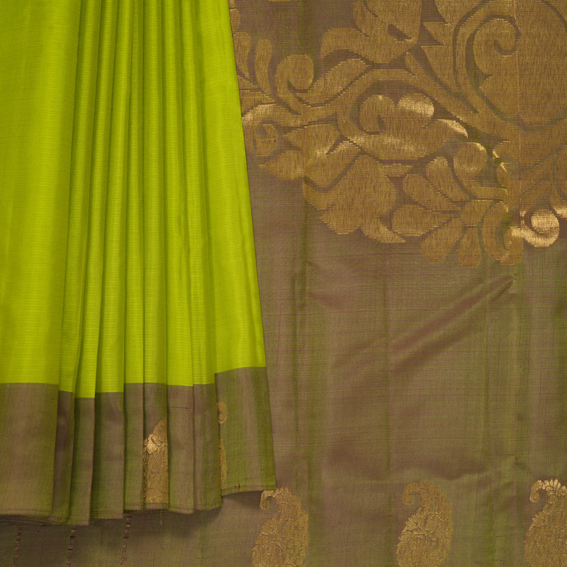 Hayagrivas Handloom Lime Green Kanjivaram Silk Saree with Mehandi Green Border KBF1011I1-49