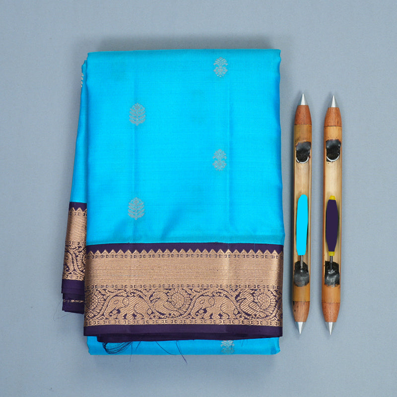 Hayagrivas Handloom Sky Blue Kanjivaram Silk Saree with Nagapazham Border KBF1012I1-13
