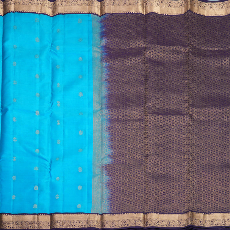 Hayagrivas Handloom Sky Blue Kanjivaram Silk Saree with Nagapazham Border KBF1012I1-13