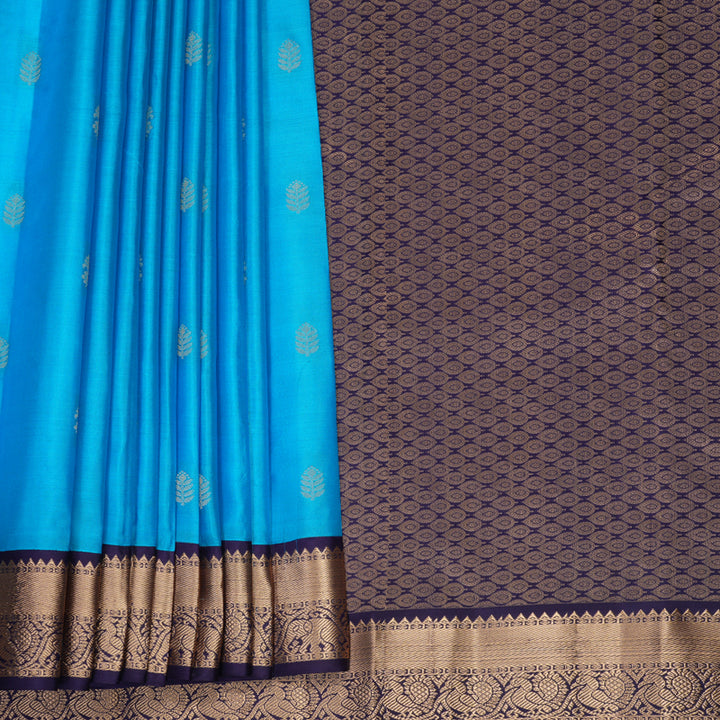 Hayagrivas Handloom Sky Blue Kanjivaram Silk Saree with Nagapazham Border KBF1012I1-13