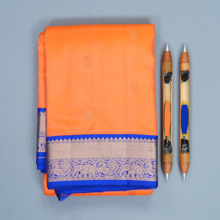 Hayagrivas Handloom Carrot Orange Kanjivaram Silk Saree with Royal Blue Border KBF1012I1-14