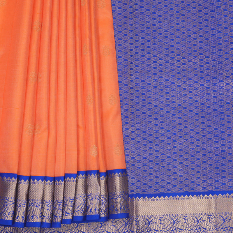 Hayagrivas Handloom Carrot Orange Kanjivaram Silk Saree with Royal Blue Border KBF1012I1-14
