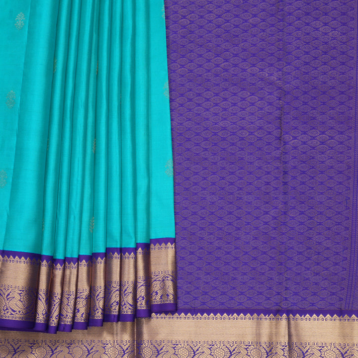 Hayagrivas Handloom Sky Blue Kanjivaram Silk Saree with Purple Border KBF1012I1-2