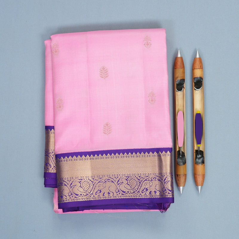 Hayagrivas Handloom Baby Pink Kanjivaram Silk Saree with Purple Border KBF1012I1-3