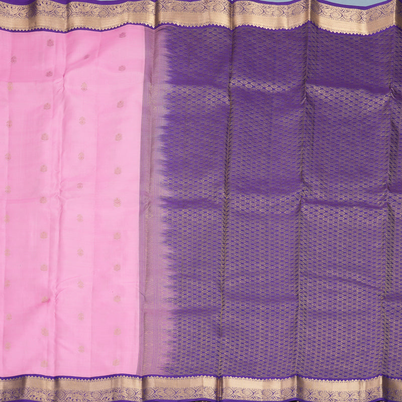 Hayagrivas Handloom Baby Pink Kanjivaram Silk Saree with Purple Border KBF1012I1-3