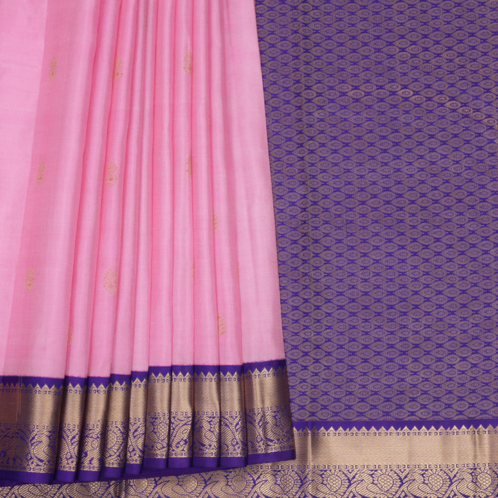 Hayagrivas Handloom Baby Pink Kanjivaram Silk Saree with Purple Border KBF1012I1-3
