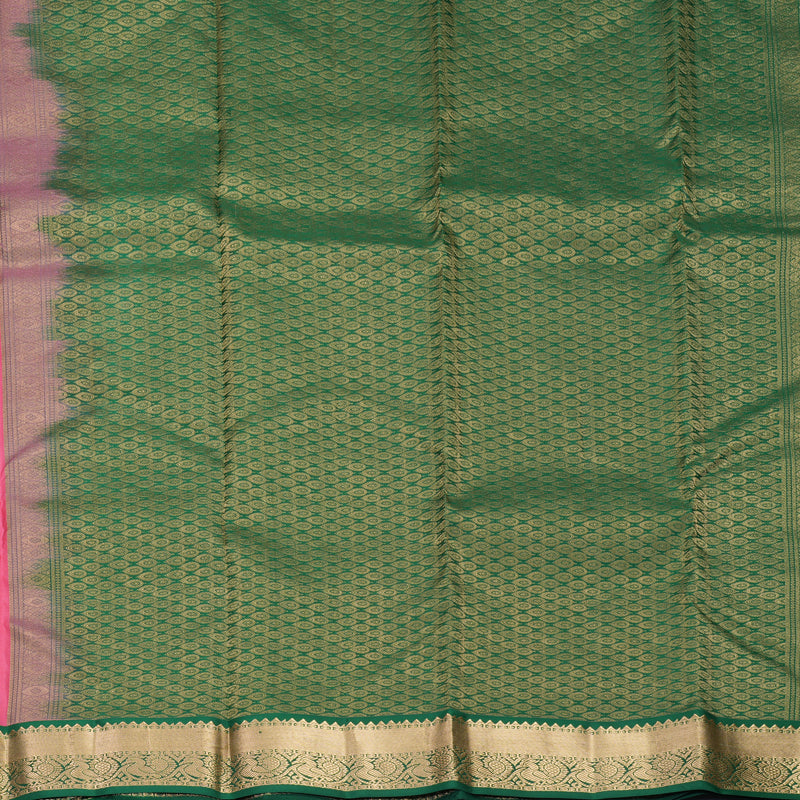 Hayagrivas Handloom Rose Pink Kanjivaram Silk Saree with Dark Green Border KBF1012I1-4