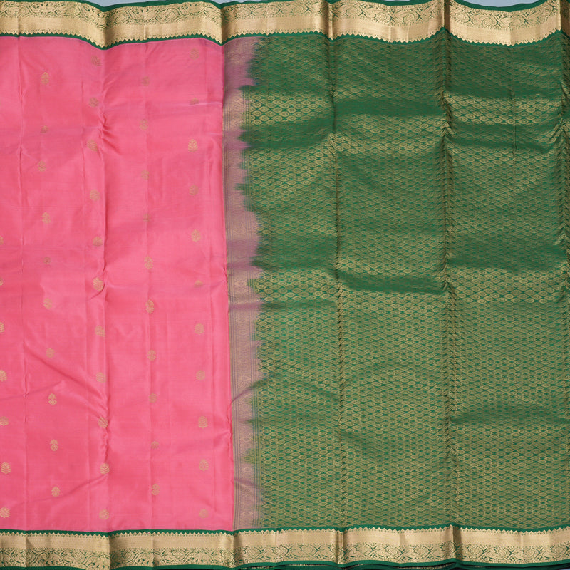 Hayagrivas Handloom Rose Pink Kanjivaram Silk Saree with Dark Green Border KBF1012I1-4