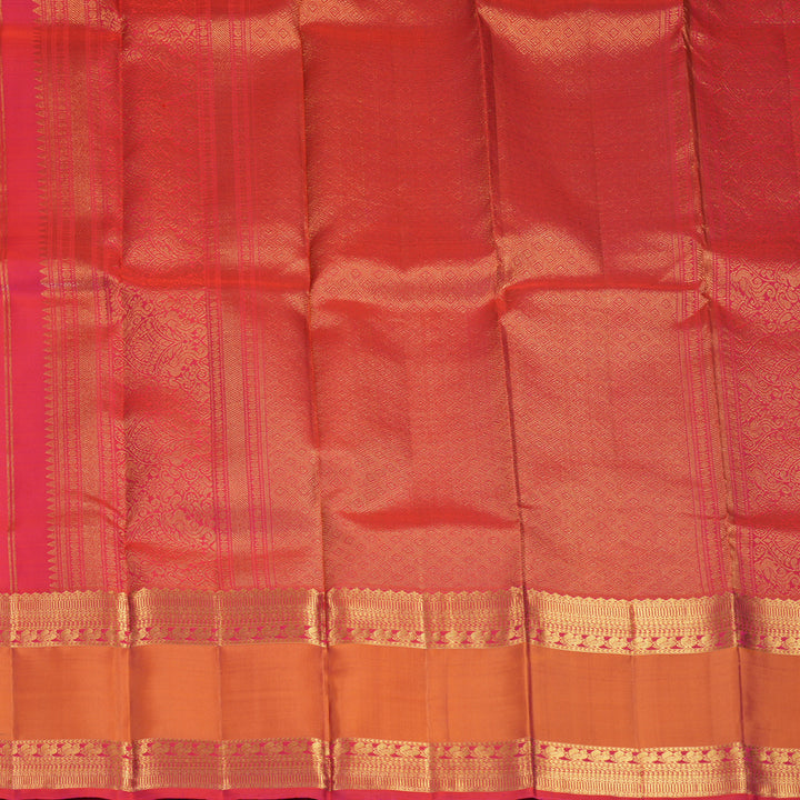 Hayagrivas Handloom Reddish-Pink Kanjivaram Silk Saree with Orangish-Pink Border KBF1013I10-2