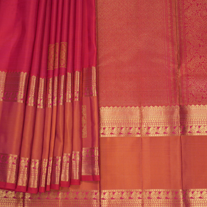 Hayagrivas Handloom Reddish-Pink Kanjivaram Silk Saree with Orangish-Pink Border KBF1013I10-2