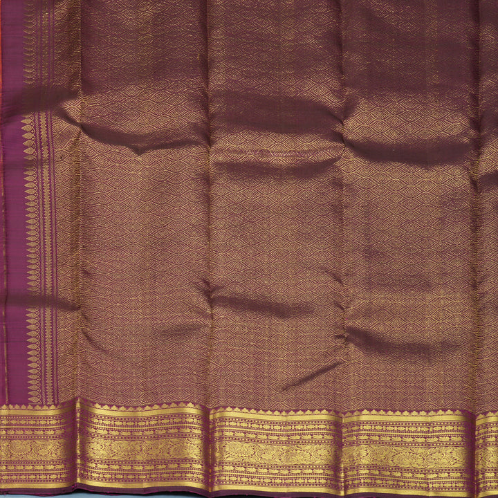 Hayagrivas Handloom Orangish-Pink Kanjivaram Silk Saree with Purple Border KBF1013I12-2