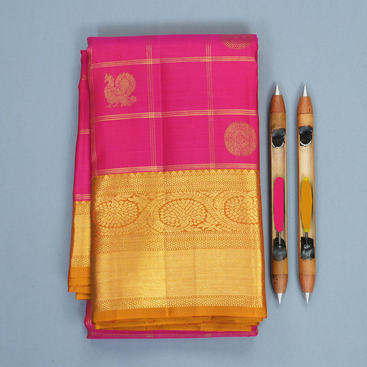 Hayagrivas Handloom Pink Kanjivaram Silk Saree with Sunset Orange Border KBF1013I12-3