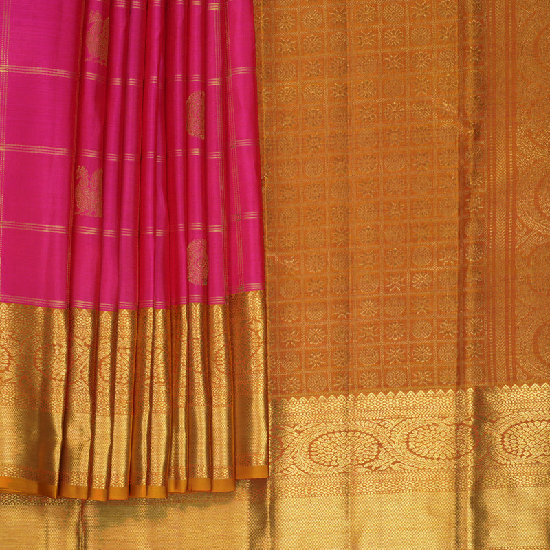 Hayagrivas Handloom Pink Kanjivaram Silk Saree with Sunset Orange Border KBF1013I12-3