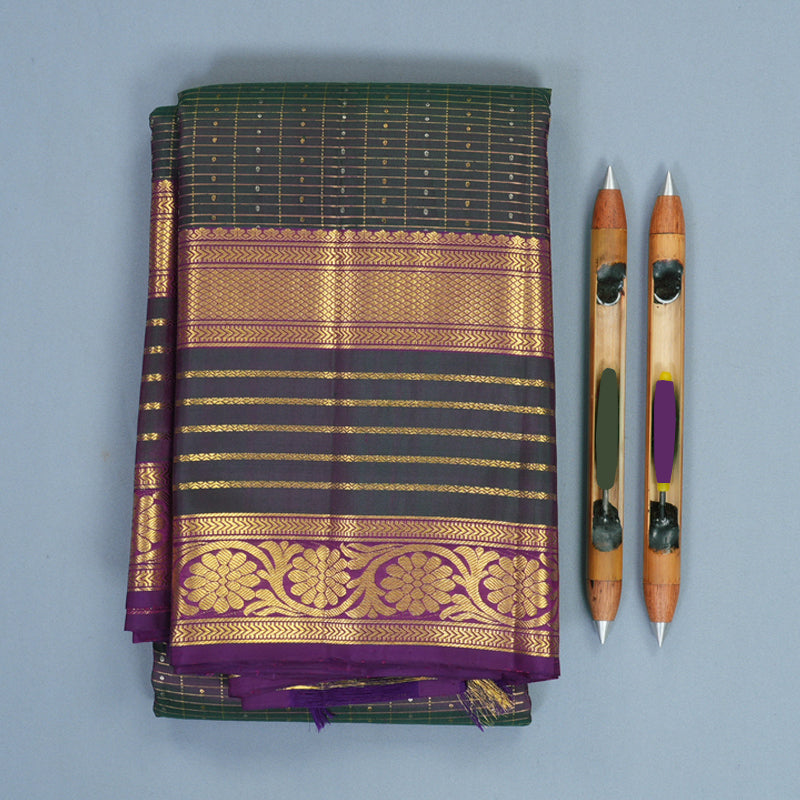 Hayagrivas Handloom Dual Tone (Peacock Green &amp; Purple) Kanjivaram Silk Saree KBF1013I13-1