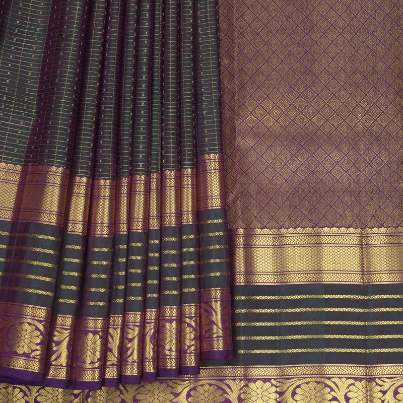 Hayagrivas Handloom Dual Tone (Peacock Green &amp; Purple) Kanjivaram Silk Saree KBF1013I13-1