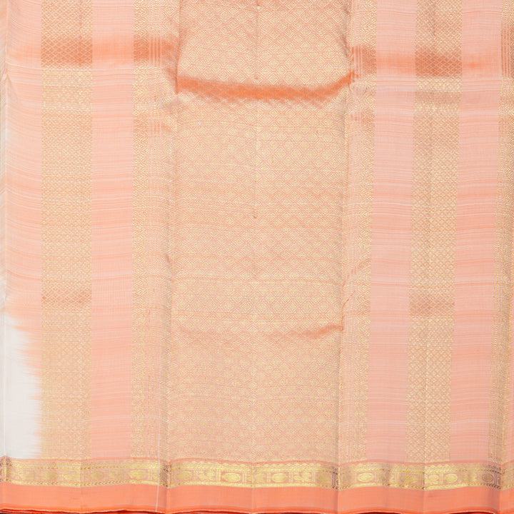 Hayagrivas Handloom Half-White Kanjivaram Silk Saree with Ganga Jamuna Border KBF1013I2-1