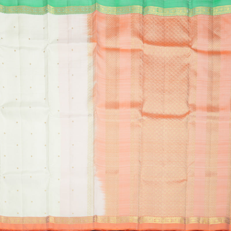 Hayagrivas Handloom Half-White Kanjivaram Silk Saree with Ganga Jamuna Border KBF1013I2-1