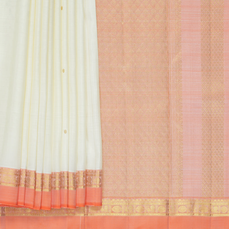 Hayagrivas Handloom Half-White Kanjivaram Silk Saree with Ganga Jamuna Border KBF1013I2-1