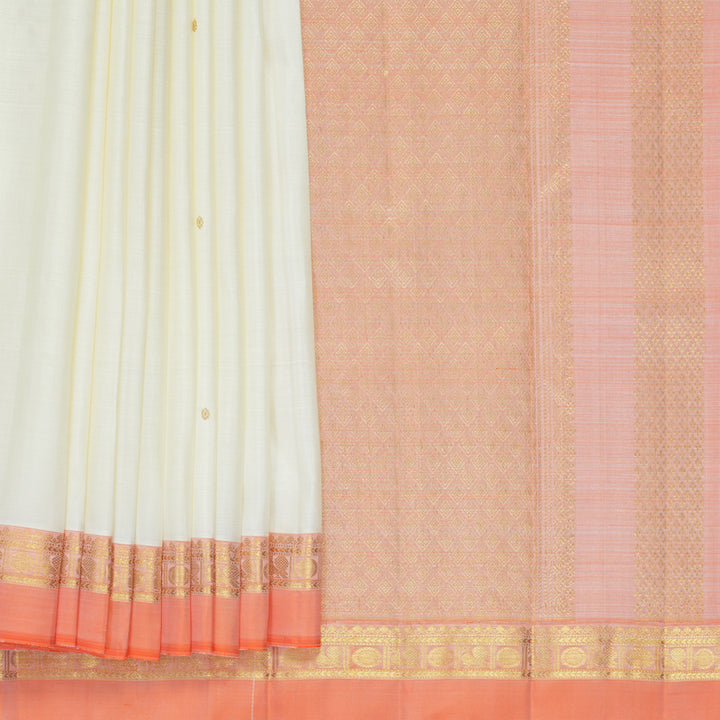 Hayagrivas Handloom Half-White Kanjivaram Silk Saree with Ganga Jamuna Border KBF1013I2-1