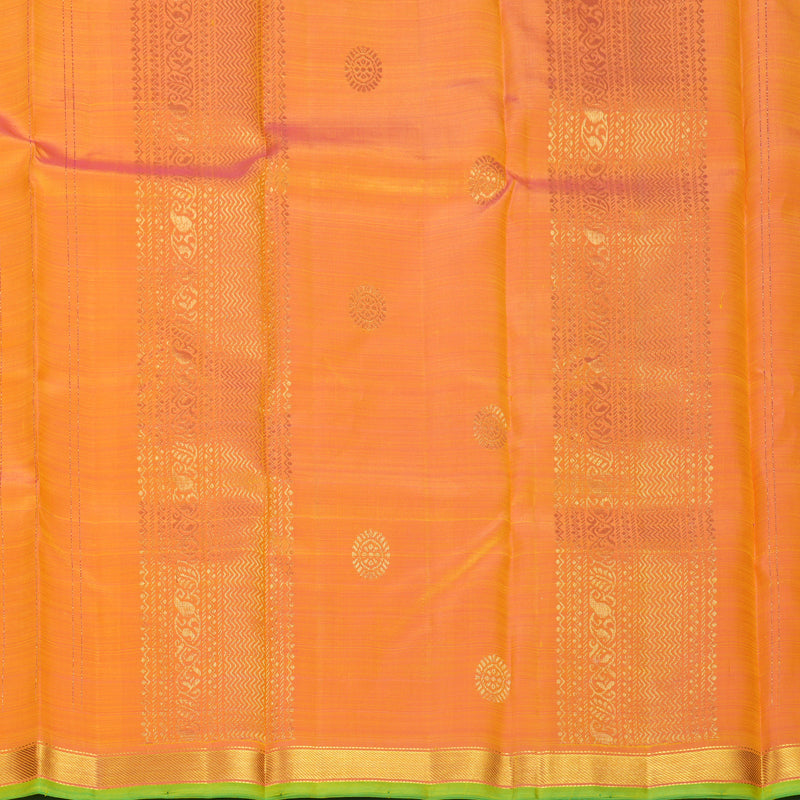 Hayagrivas Handloom Mango Yellow Kanjivaram Silk Saree with Mild Orangish-Pink Border KBF1013I2-3