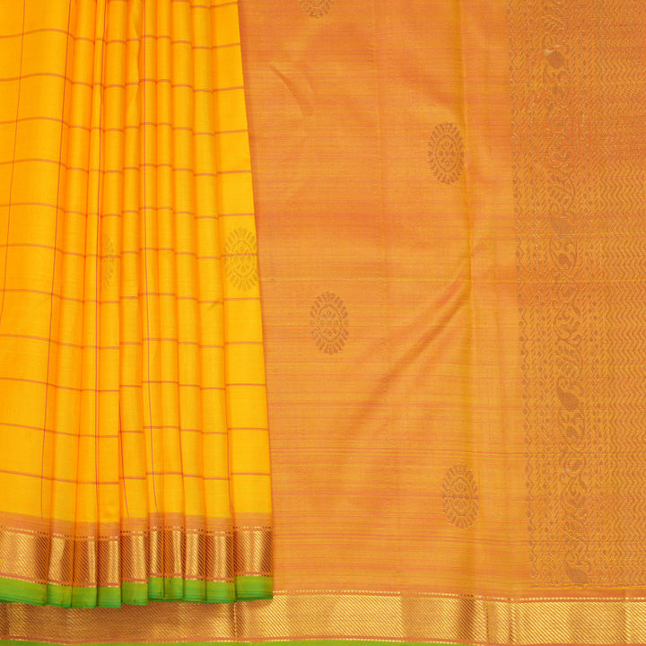 Hayagrivas Handloom Mango Yellow Kanjivaram Silk Saree with Mild Orangish-Pink Border KBF1013I2-3