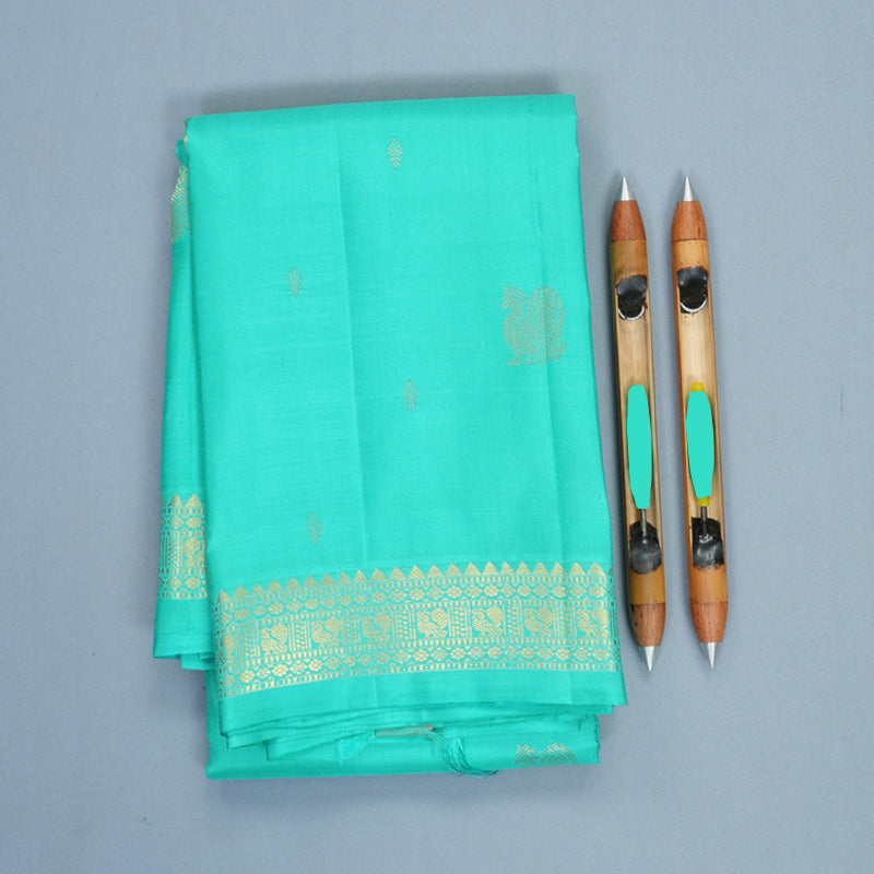 Hayagrivas Handloom Sea Blue Kanjivaram Silk Saree KBF1013I4-1