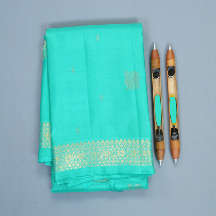 Hayagrivas Handloom Sea Blue Kanjivaram Silk Saree KBF1013I4-1