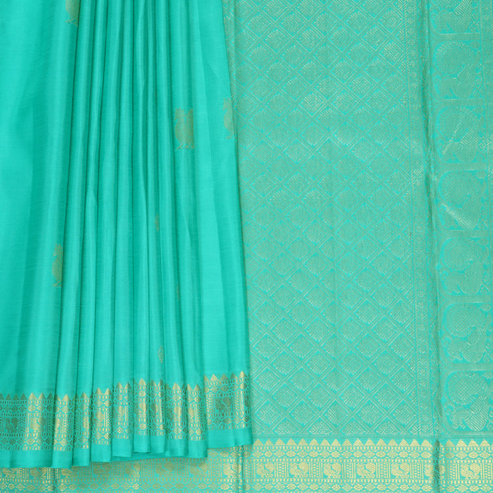 Hayagrivas Handloom Sea Blue Kanjivaram Silk Saree KBF1013I4-1
