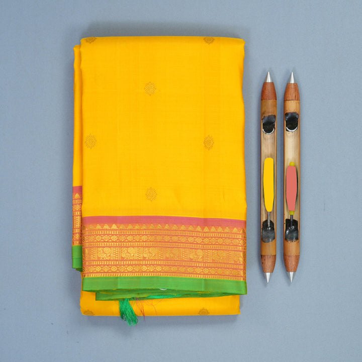 Hayagrivas Handloom Yellow Kanjivaram Silk Saree with Mild Pink Border KBF1013I4-5