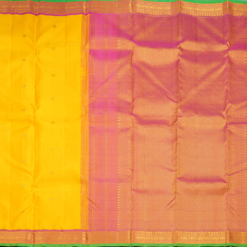 Hayagrivas Handloom Yellow Kanjivaram Silk Saree with Mild Pink Border KBF1013I4-5