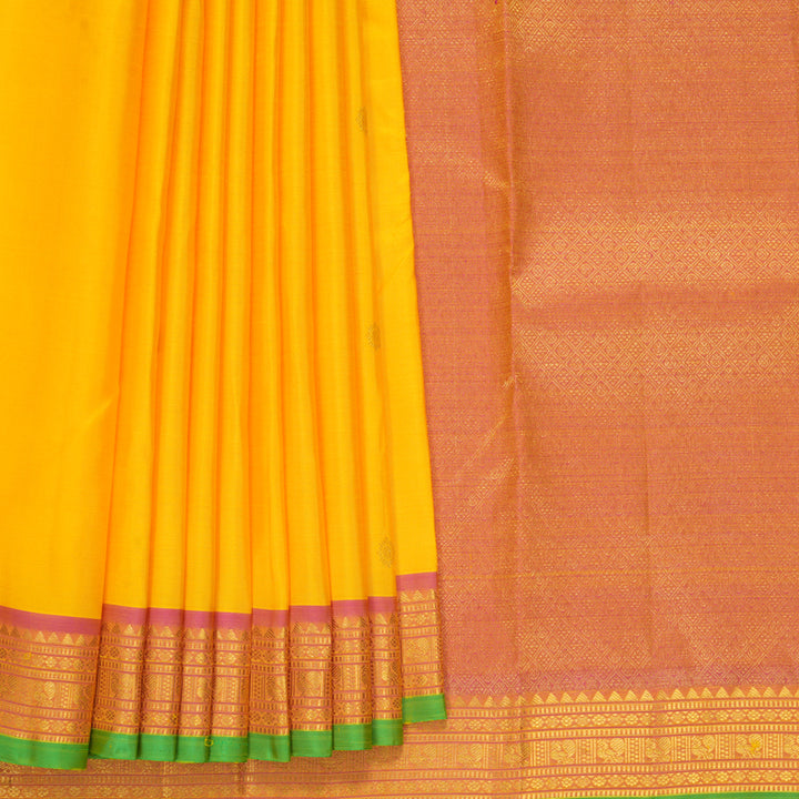 Hayagrivas Handloom Yellow Kanjivaram Silk Saree with Mild Pink Border KBF1013I4-5