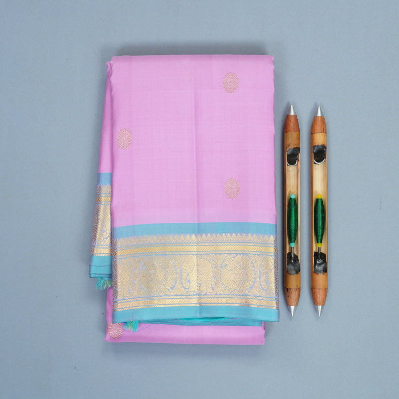 Hayagrivas Handloom Lavender Kanjivaram Silk Saree with Sky Blue Border KBF1013I6-1
