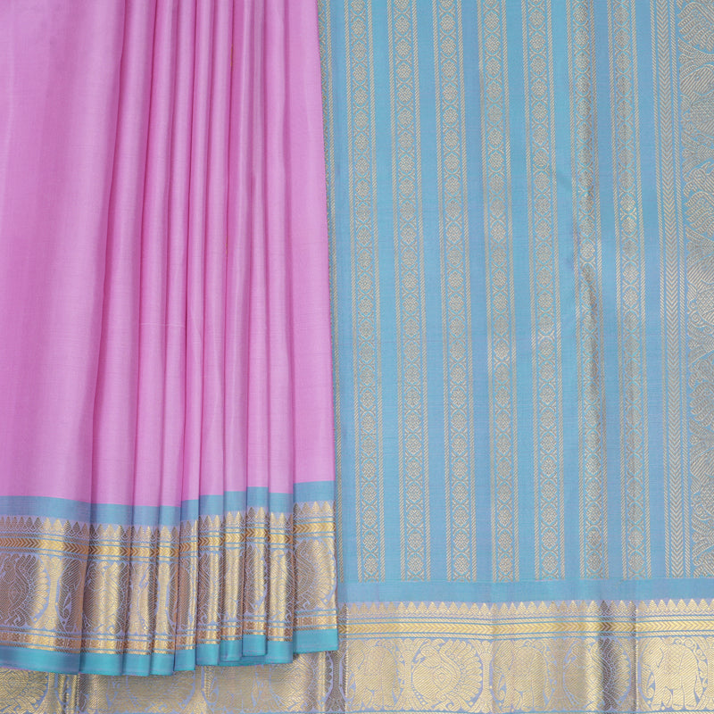 Hayagrivas Handloom Lavender Kanjivaram Silk Saree with Sky Blue Border KBF1013I6-1