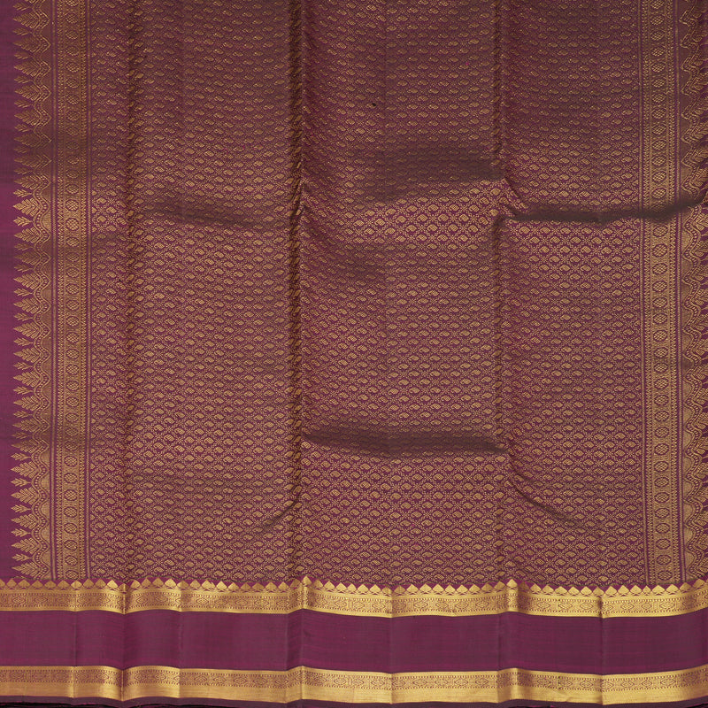 Hayagrivas Handloom Orangish-Pink Kanjivaram Silk Saree with Purple Border KBF1013I8-1